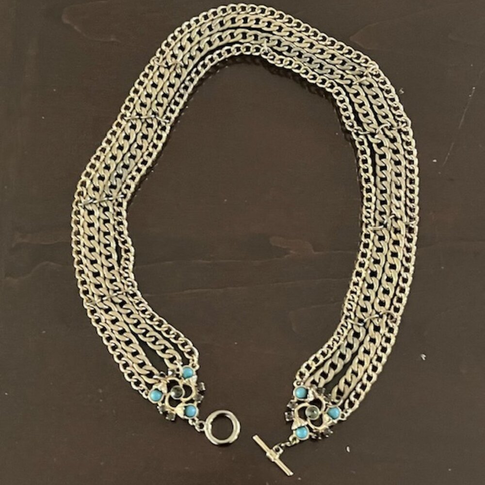 Francesca STATEMENT chain teal blue stone toggle close necklace